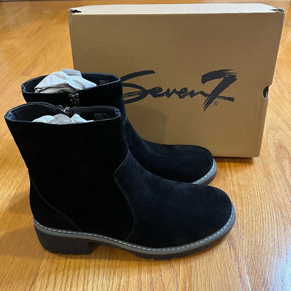 Seven7 Women’s Bestie Microsuede Ankle Winter Boots Round Toe Black Size 8 NWT